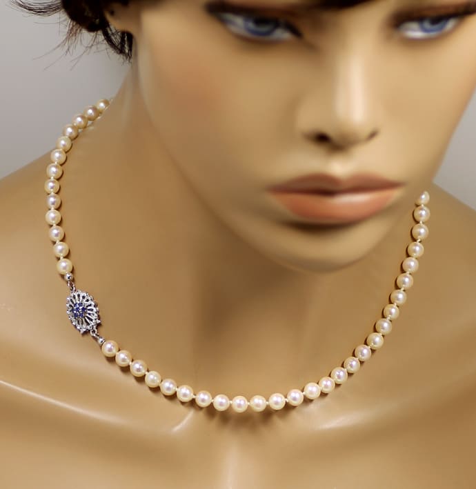 Foto 6 - Perlenkette blaue TOP Saphire 750 18K Weißgold Schloss, S1372