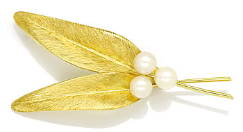Foto 1 - Attraktive Goldbrosche Federn mit Perlen in Gold, S2324