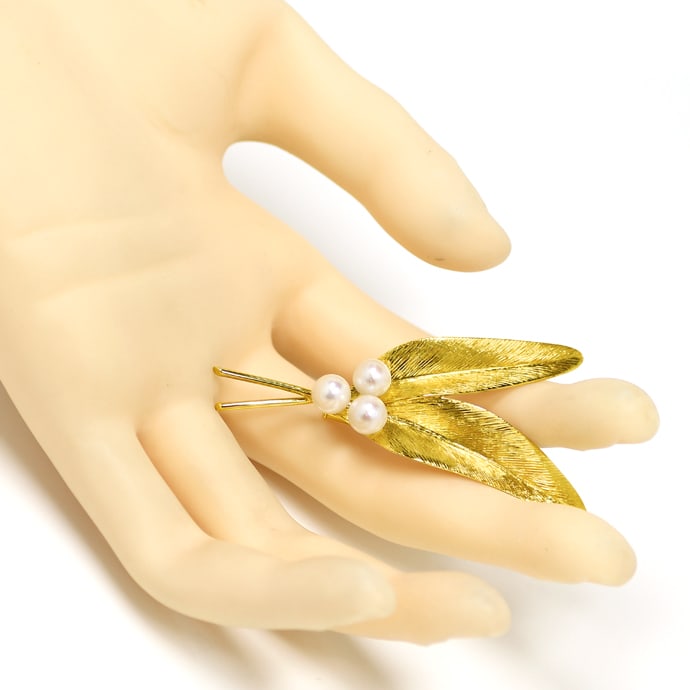 Foto 4 - Attraktive Goldbrosche Federn mit Perlen in Gold, S2324